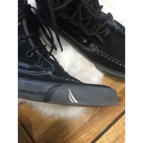 NAUTICA BOYS Youth ANKLE High Top BOOTS BLACK LEATHER LACE UP Boys Size 1 Shoes - Picture 4 of 8